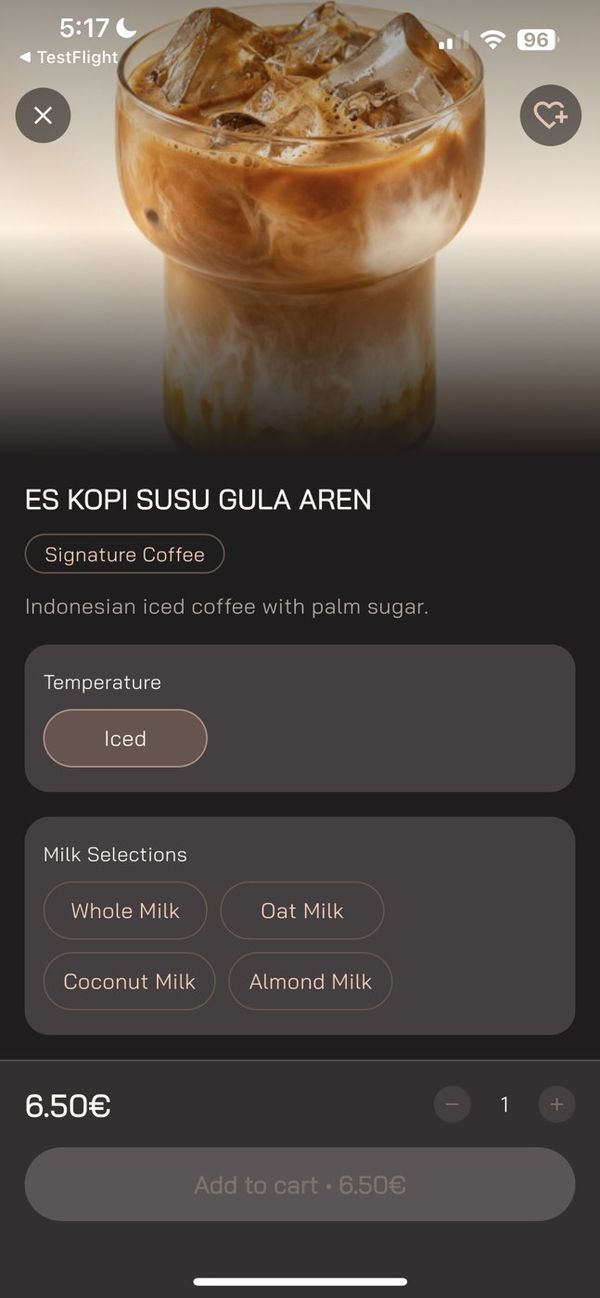 Es Kopi Susu Gula Aren with temperature and milk options