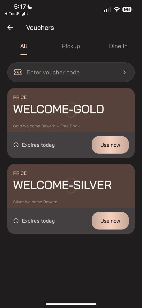 Vouchers screen